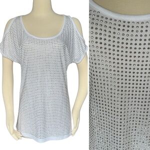 INC International Concepts White Cold Shoulder Tank W/Silver Grommets Sz M NWOT